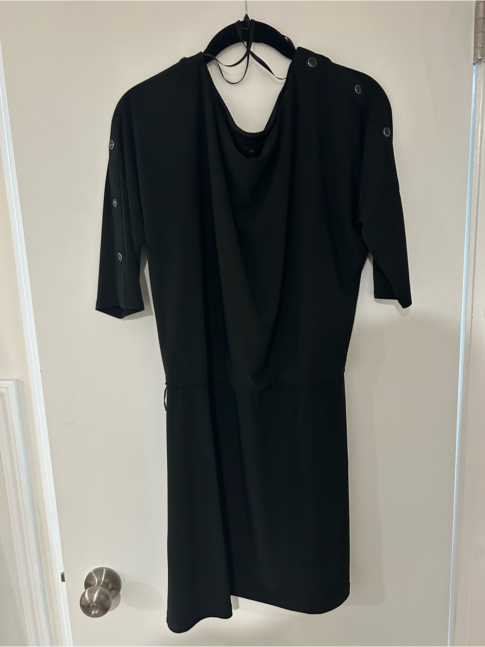 White House Black Market Black Long-Sleeve Snap-Detail Dress